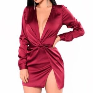 Fashion Nova Sugar Free Dress in Burgundy